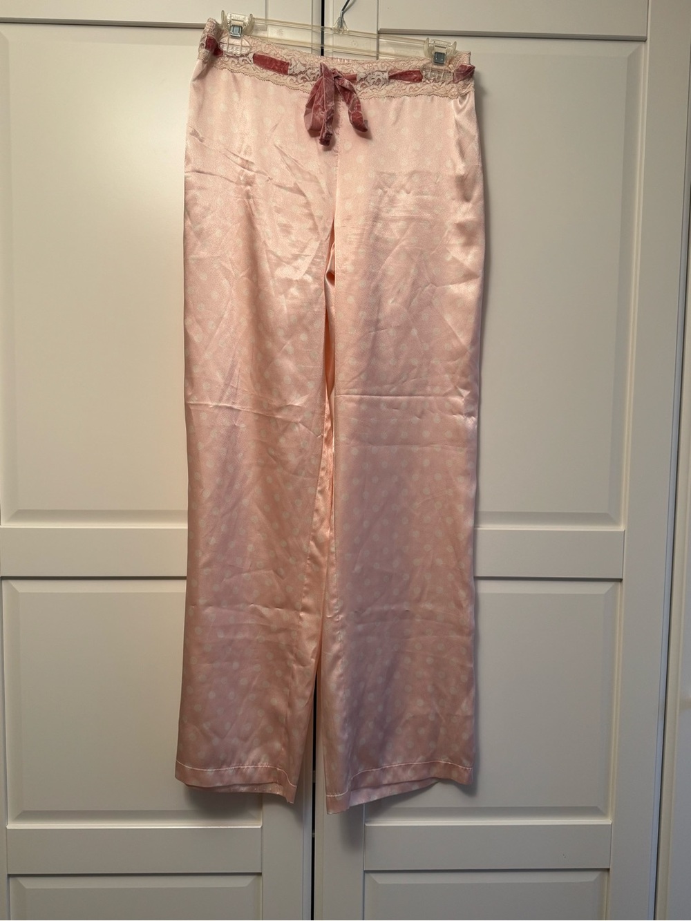 Marks & Spencer Pale Pink Satin Pajama Pants with Lace Trim